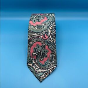Wembley Vintage Paisley Silk Tie – Teal & Pink Floral Swirl Pattern